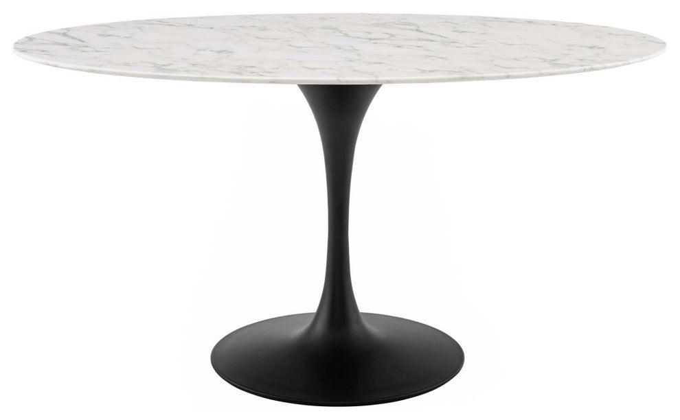 Modern Room Oval Dining Table, Artificial Marble Stone Metal, Black White