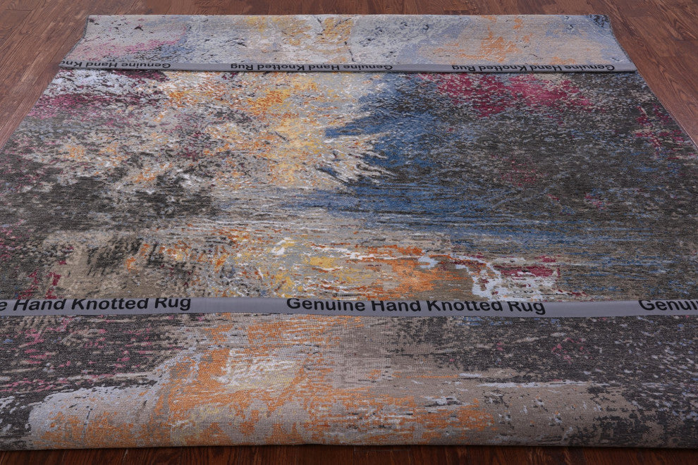 Abstract Hand Knotted Wool and Silk Rug 8' 2" X 10' 2" Q8874