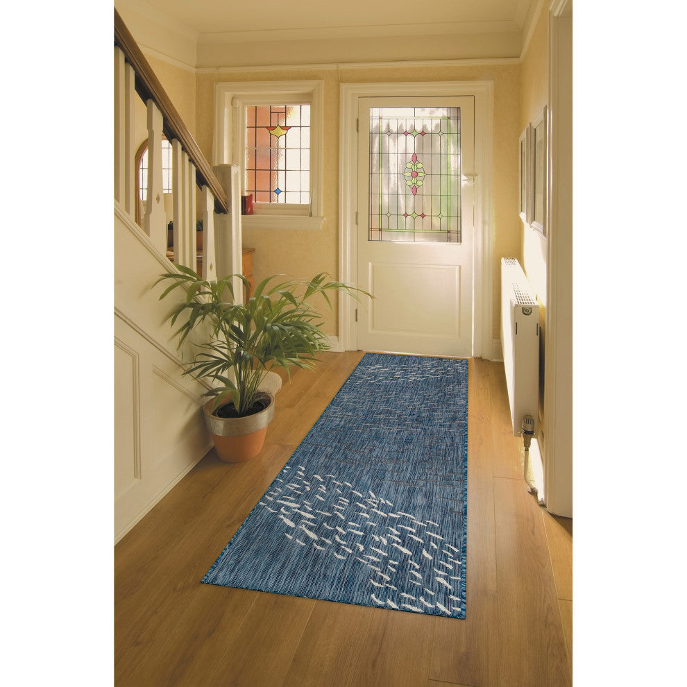 Carmel School Of Fish Indoor/Outdoor Rug, Navy, 1'11"x4'11" Runner