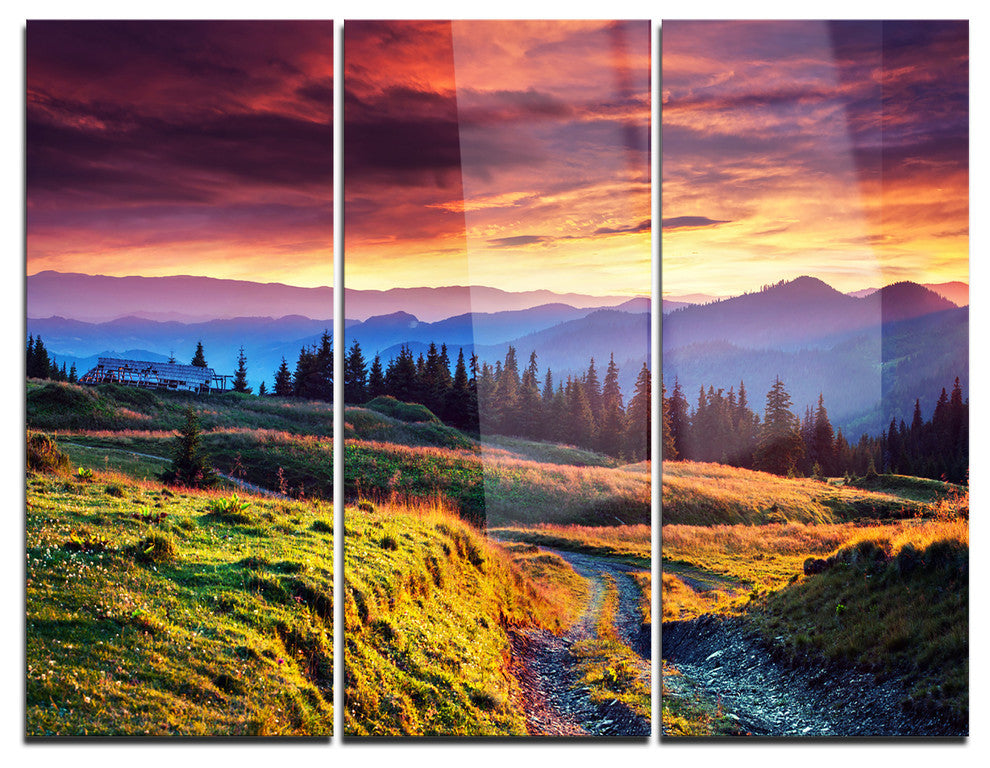 "Green Land Under Overcast Sky" Photo Metal Wall Art, 3 Panels, 36"x28"