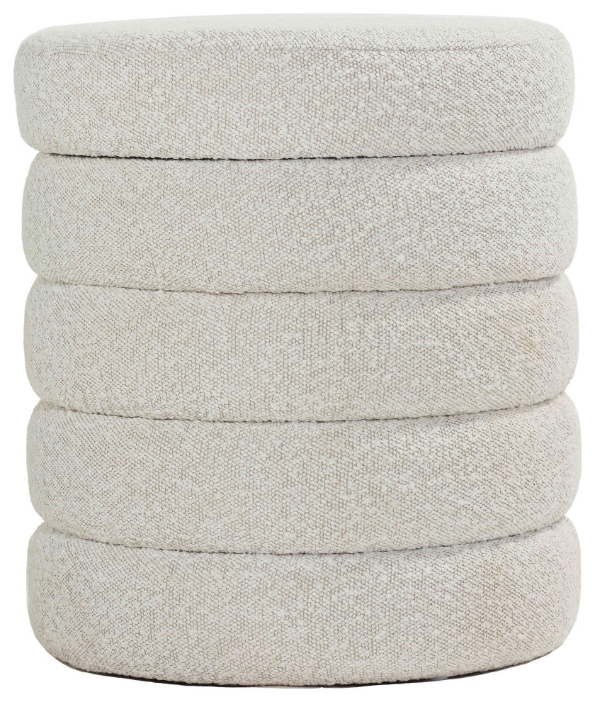 Cortesi Home Morcant Cylindrical Storage Ottoman, Light Gray