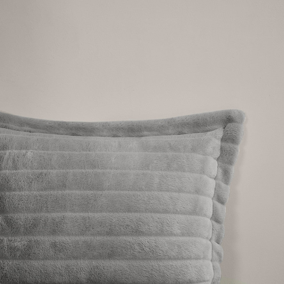 Madison Park Amara Striped Faux Fur Plush Comforter Mini Set, Grey, Grey, King/C