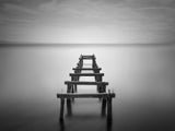 Soft Lake and Abandoned Pier Black and White Landscape Photo Canvas Art Print, 16" X 20"