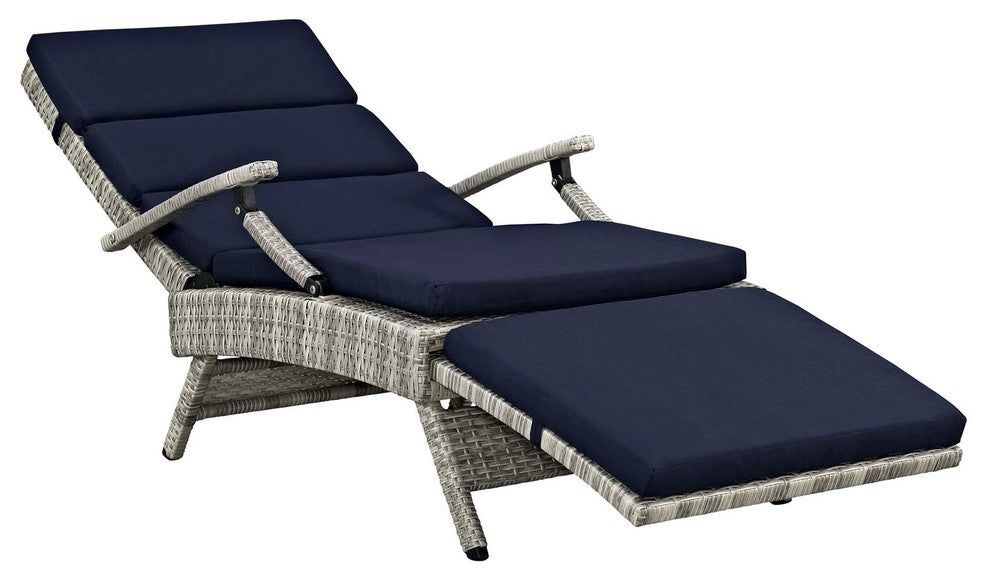 Envisage Chaise Outdoor Patio Wicker Rattan Lounge Chair-Light Gray Navy