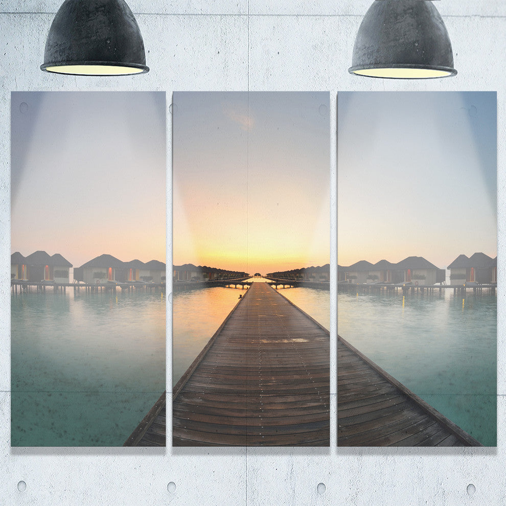 "Long Wooden Pier into the Ocean" Wooden Metal Wall Art, 3 Panels, 36"x28"
