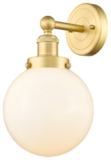 Large Beacon 1-Light 7" Sconce, Satin Gold Finish, Matte White Shade