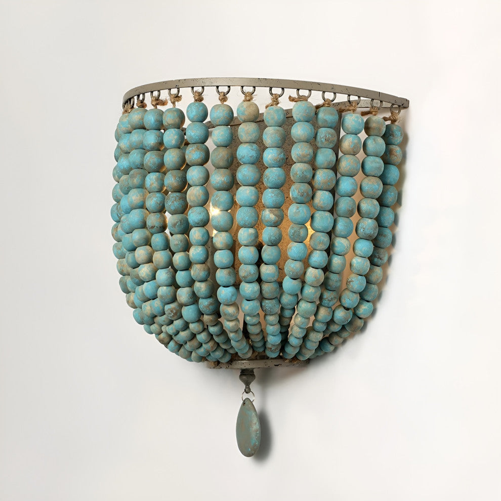 Donostia | Retro Blue/White Wooden Bead Wall Lamp, Blue