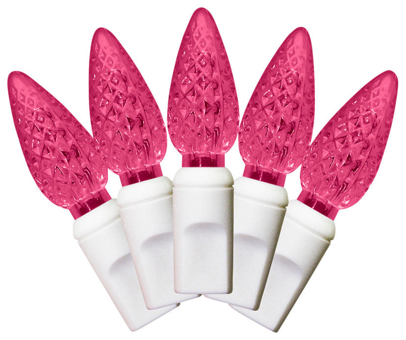 35 C6 Burgundy LED Lights 4" Spacing On White Wire