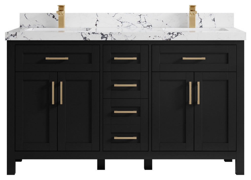 Cambridge 60" Double Bathroom Vanity in Black 2" Viola Night