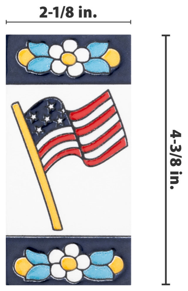 Sevillano Flora Letters 2-1/8 in. x 4-3/8 in. Ceramic Wall Tile, Us Flag