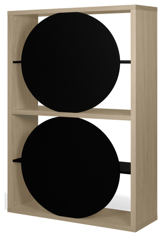 Zero Contemporary Unique Wood Book Shelf Display, Light Oak/Pure Black