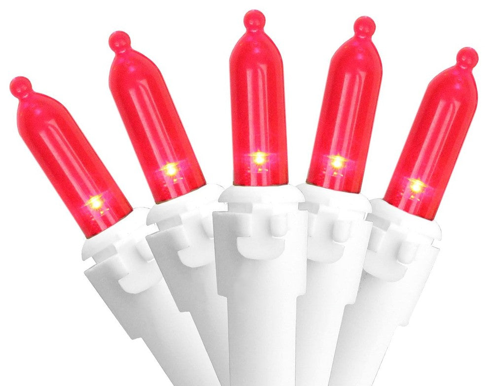 Set of 100 Red LED Mini Christmas Lights 4" Spacing - White Wire