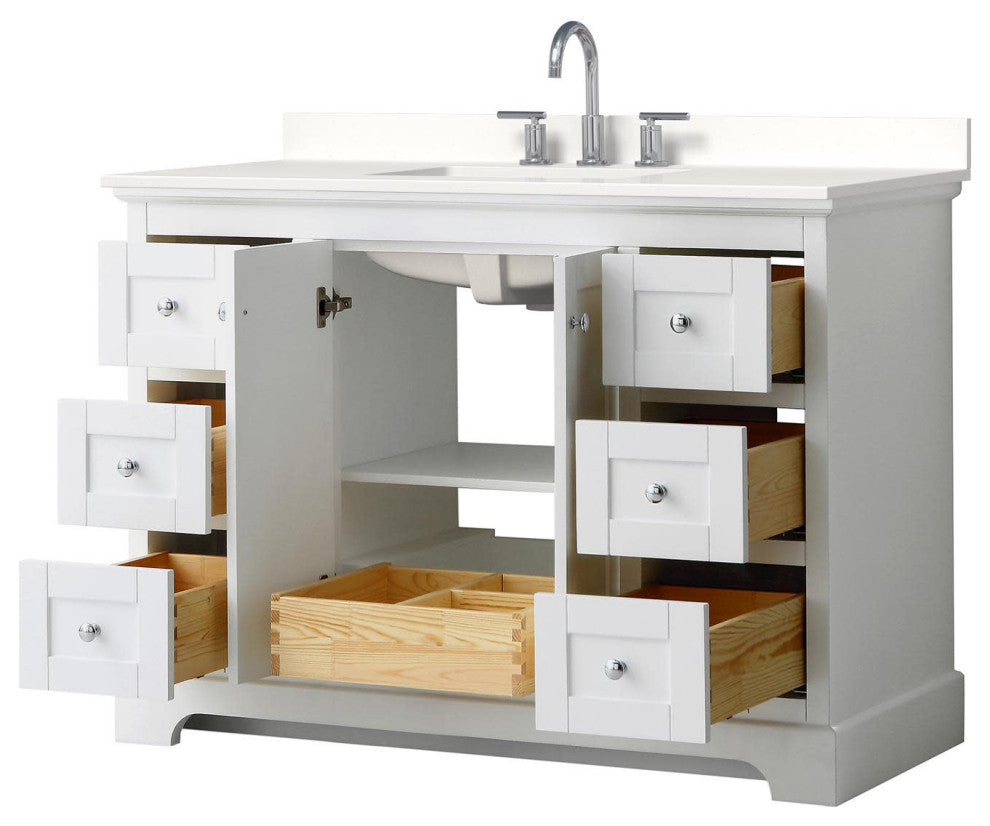 Wyndham Collection WCV232348S-QTZ-US3MXX Avery 48" - White / White Quartz Top /