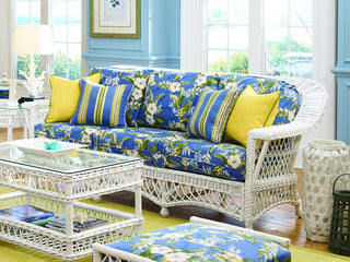 Bar Harbor Sofa, White, Botanical-Fern Fabric