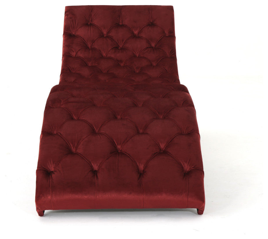GDF Studio Grasby Tufted New Velvet Chaise Lounge, Garnet