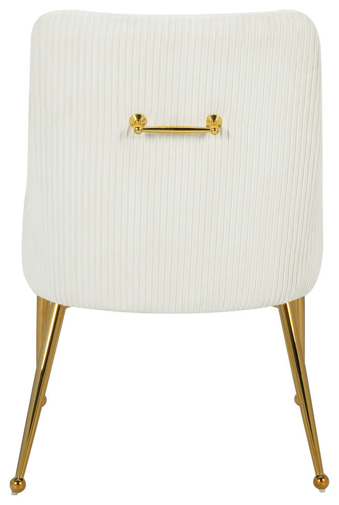 The Ace Dining Chair, Cream and Gold, Pleated Velvet, Set of 2