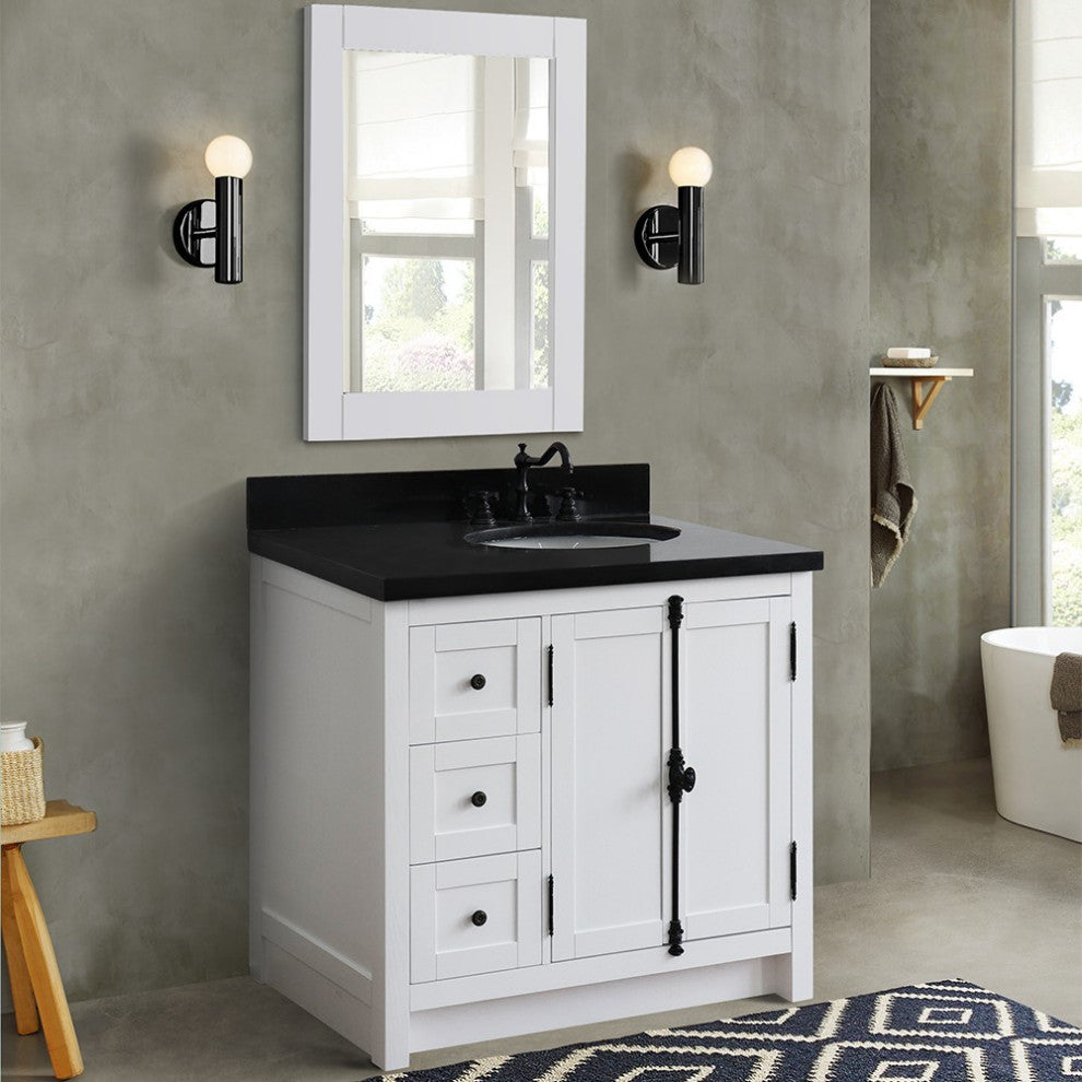 37" Vanity, Glacier Ash, Black Galaxy Top, Right Doors/Right Oval Sink
