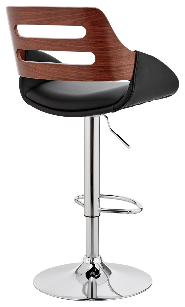 Black Faux Leather and Walnut Wood Adjustable Bar Stool