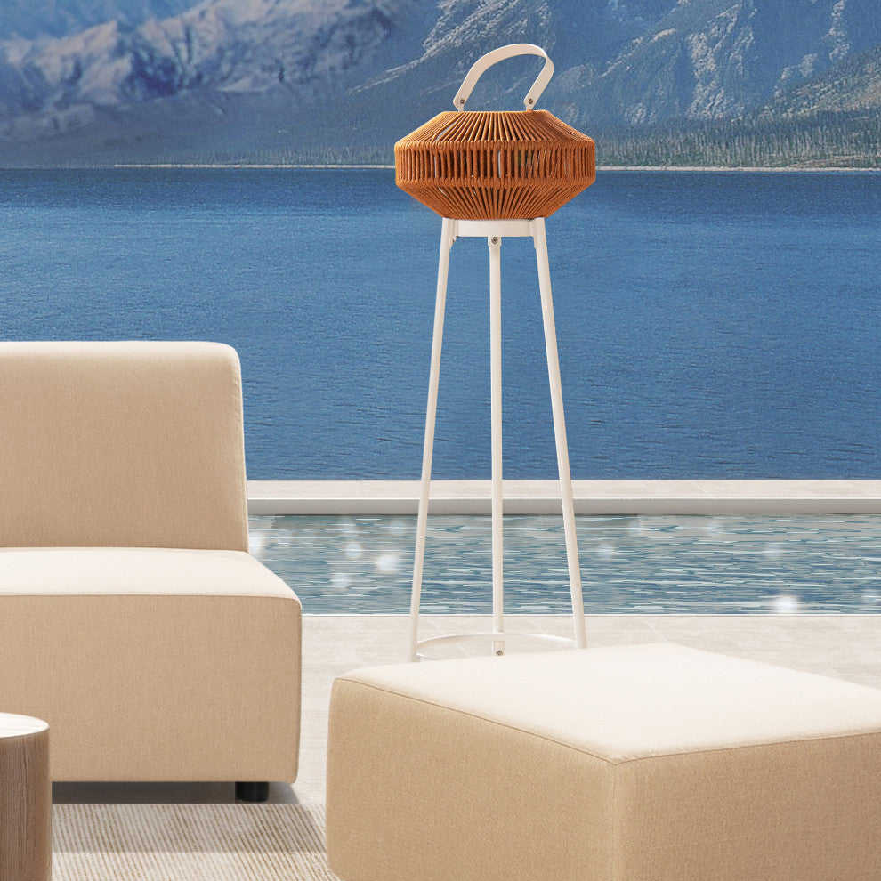 Nova Outdoor Patio Floor Lantern with USB Rechargeable LED Light, Heathered Orange