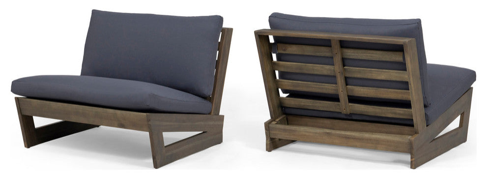 Emma Outdoor Acacia Wood Club Chairs With Cushions, Set of 2, Gray