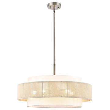 5-Light Double Drum Shaded Chandelier Ceiling Light, Brushed Nickel