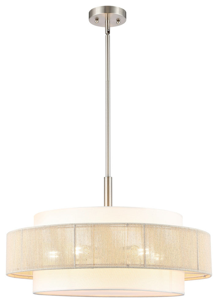 5-Light Double Drum Shaded Chandelier Ceiling Light, Brushed Nickel