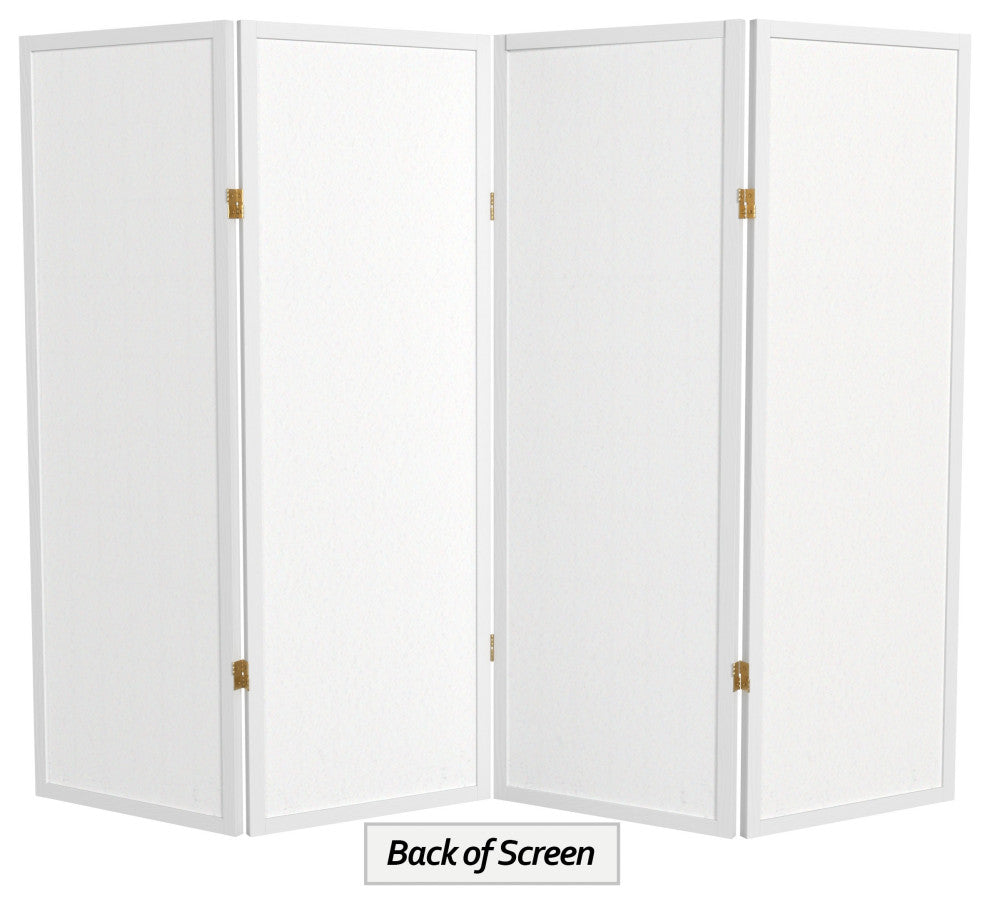 4' Tall Window Pane Shoji Screen, White, 4 Panels