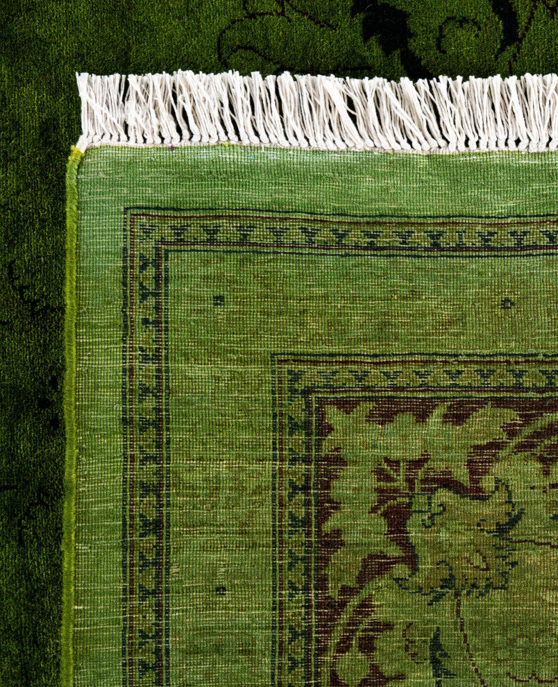 Overdyed One-of-a-Kind Hand-Knotted Area Rug Green, 9' 4" x 12' 2"