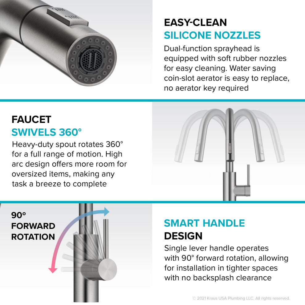 Oletto Pull-Down 1-Hole Kitchen Faucet, Matte Black