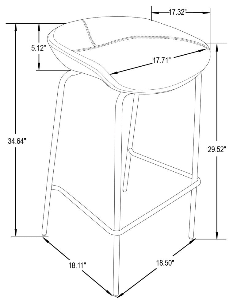 LeisureMod Servos Barstool With Faux Leather Seat and Iron Frame Set of 2, Bordeaux