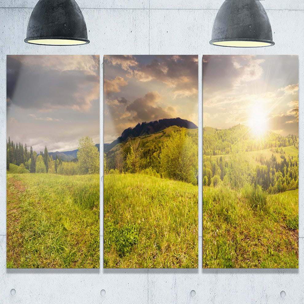 "Green Hillside Meadow Panorama" Metal Wall Art, 3 Panels, 36"x28"