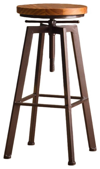 Industrial-Styled Iron Rotating and Lifting Bar Stool Made of Solid Wood, Copper