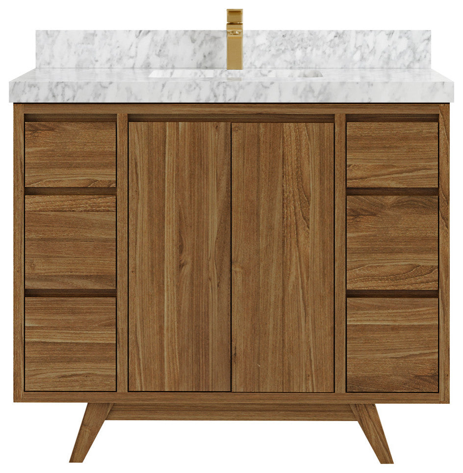 Madison Teak 42 Single Sink Bath Vanity in Dark Natural 2" Carrara Marble