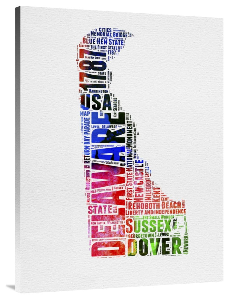 "Delaware Watercolor Word Cloud" Fine Art Print