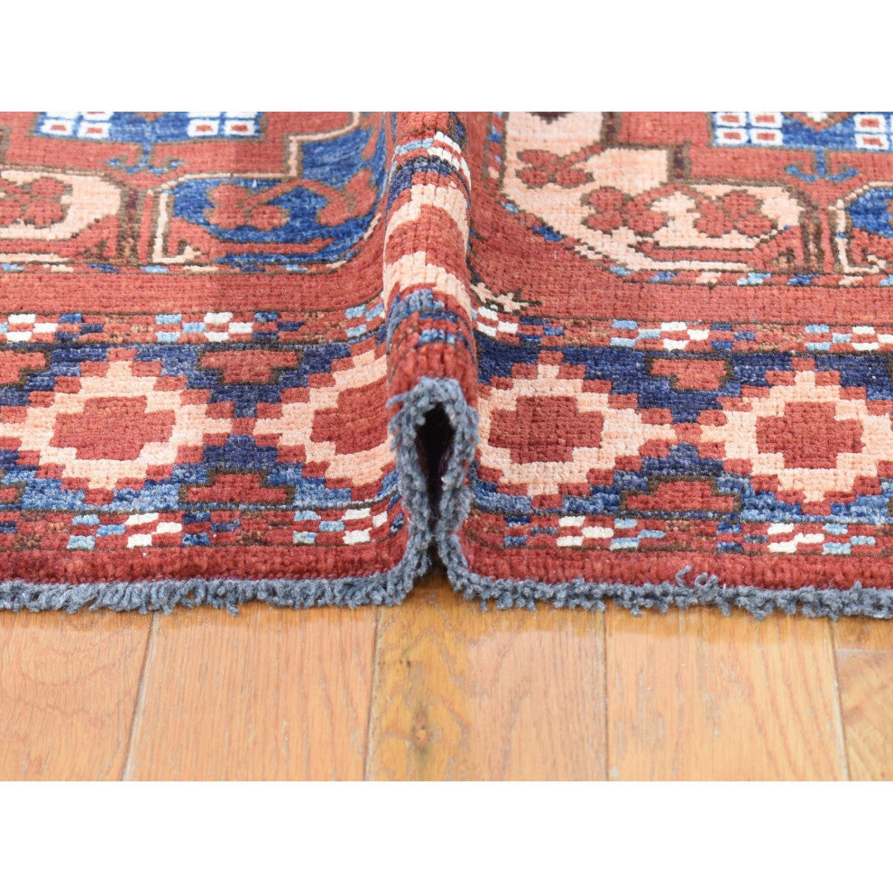 Coral Red, Afghan Ersari, Soft Wool, Hand Knotted, Oriental Rug, 4'0" x 6'8"
