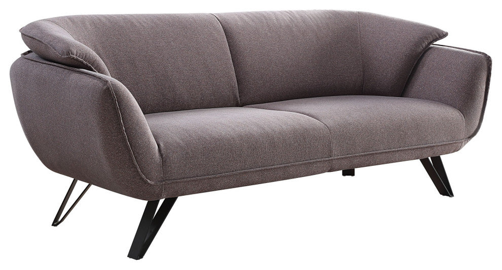 Benzara BM262225 Sofa With Slight Flared Arms and Angled Metal Legs, Gray
