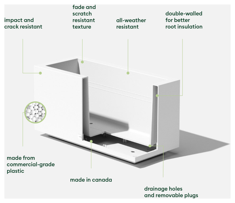 Veradek Block Series Long Box Planter, White, 13"h X 11"w X 25"l