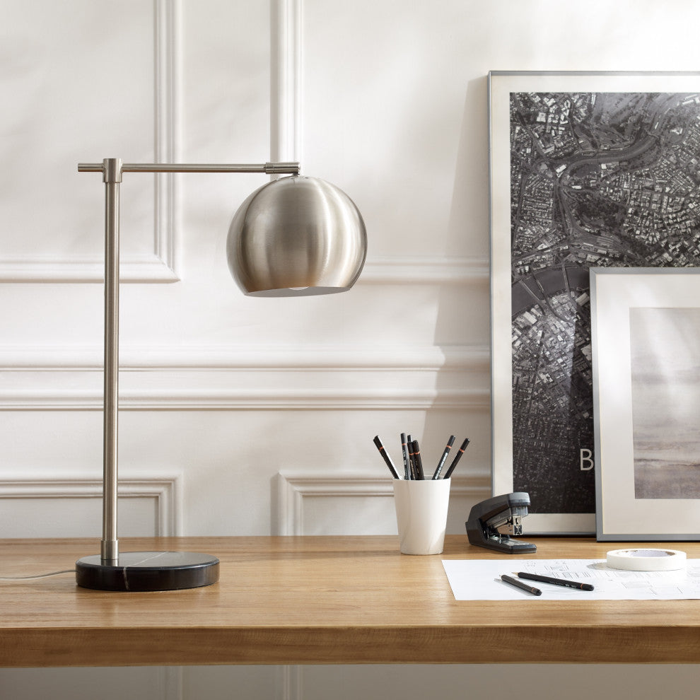 Inspired Home Emmalin Table Lamp, Marble Stone Base, Stainless Steel