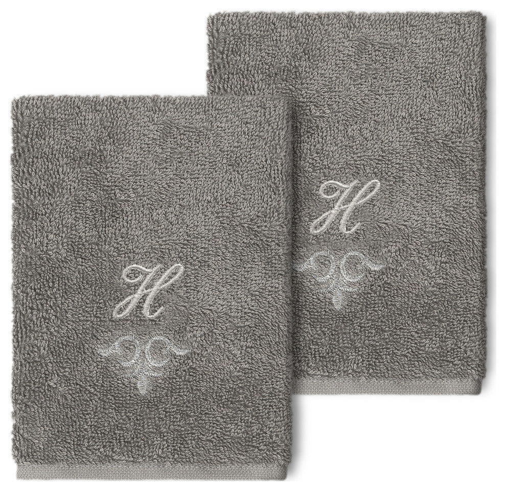 Linum Home Turkish Cotton Monica 2-Piece Embellished Washcloth Set, Dark Gray
