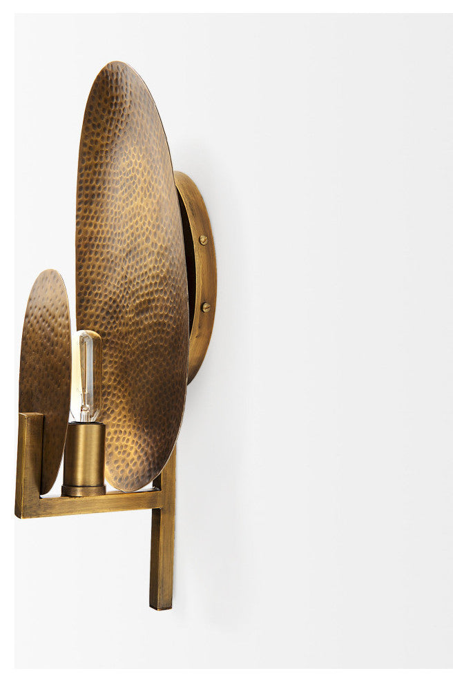 Clarence 7.0Lx5.3Wx17.0H Metal Hammered Gold Round Wall Sconce