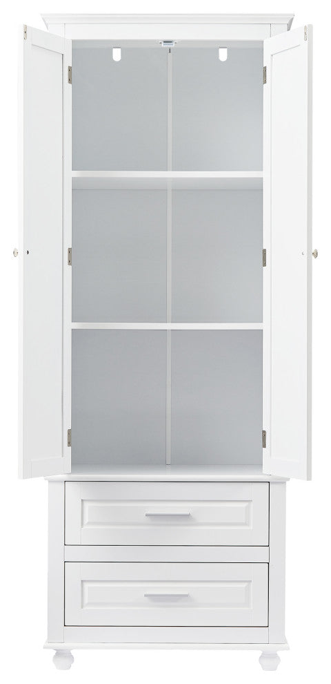 63" Tall Wood 2-door Bath Cabinet, White, Adjustable Shelf