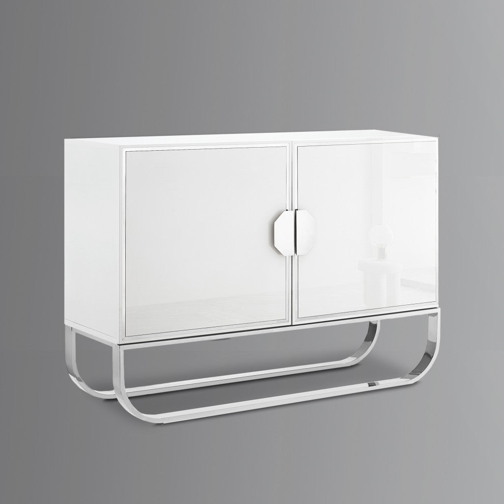 Nicole Miller Jacelynn Sideboard, White/Chrome, 2-Door