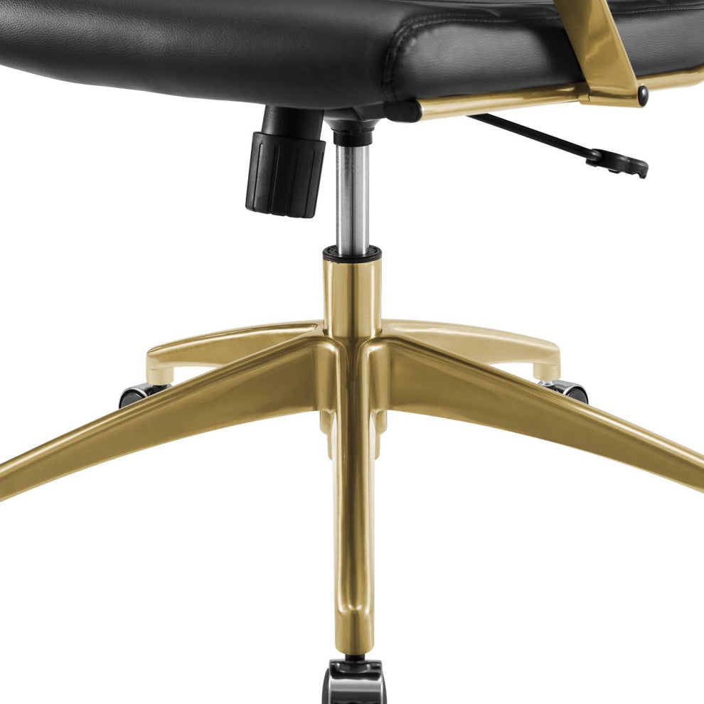 Modern Home Office Work Desk Chair, Faux Vinyl Leather Aluminum, Gold Black