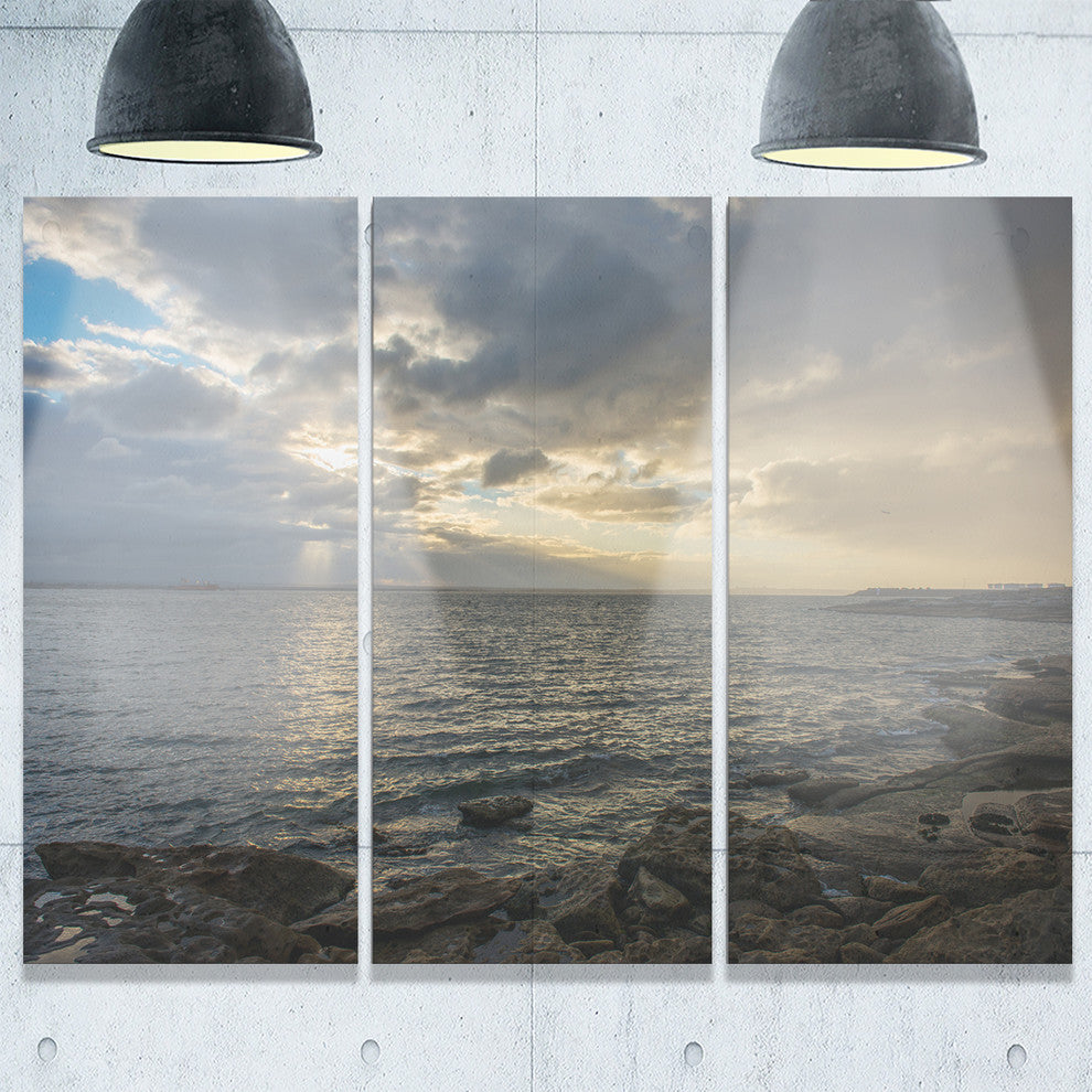 "Cloudy Australian Seashore in Sydney" Metal Wall Art, 3 Panels, 36"x28"