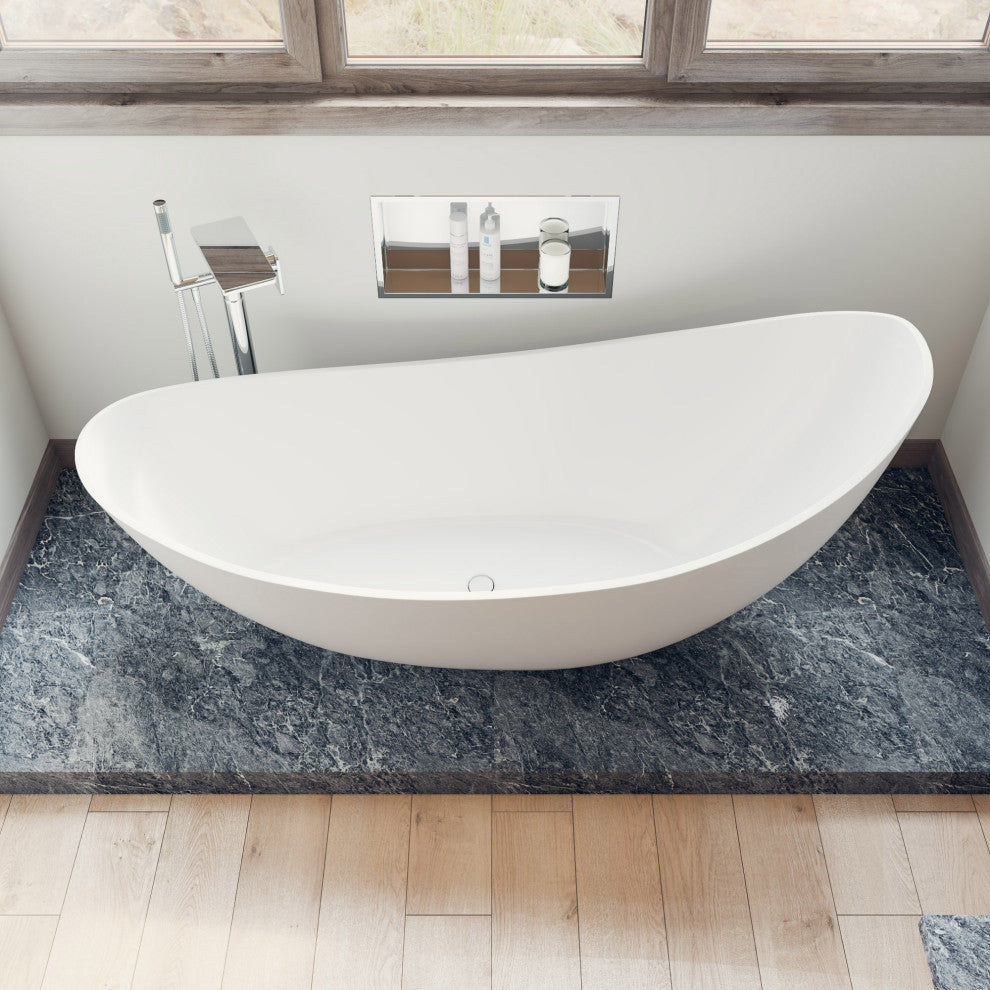 ALFI brand AB9951 73" White Solid Surface Smooth Resin Soaking Slipper tub