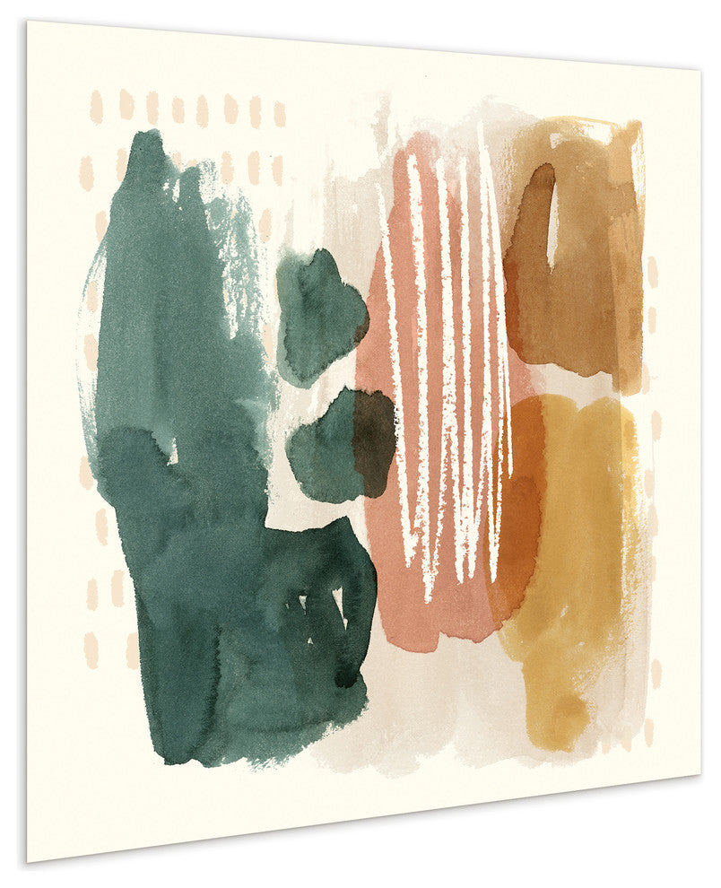 "Ochre Echo III" Abstract Wall Art Print Frameless Free Floating Tempered Glass