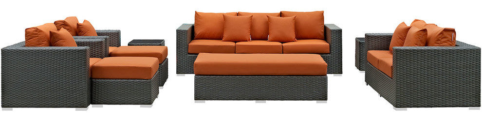 Canvas Tuscan Sojourn 9-Piece Outdoor Patio Sunbrella Sectional Set