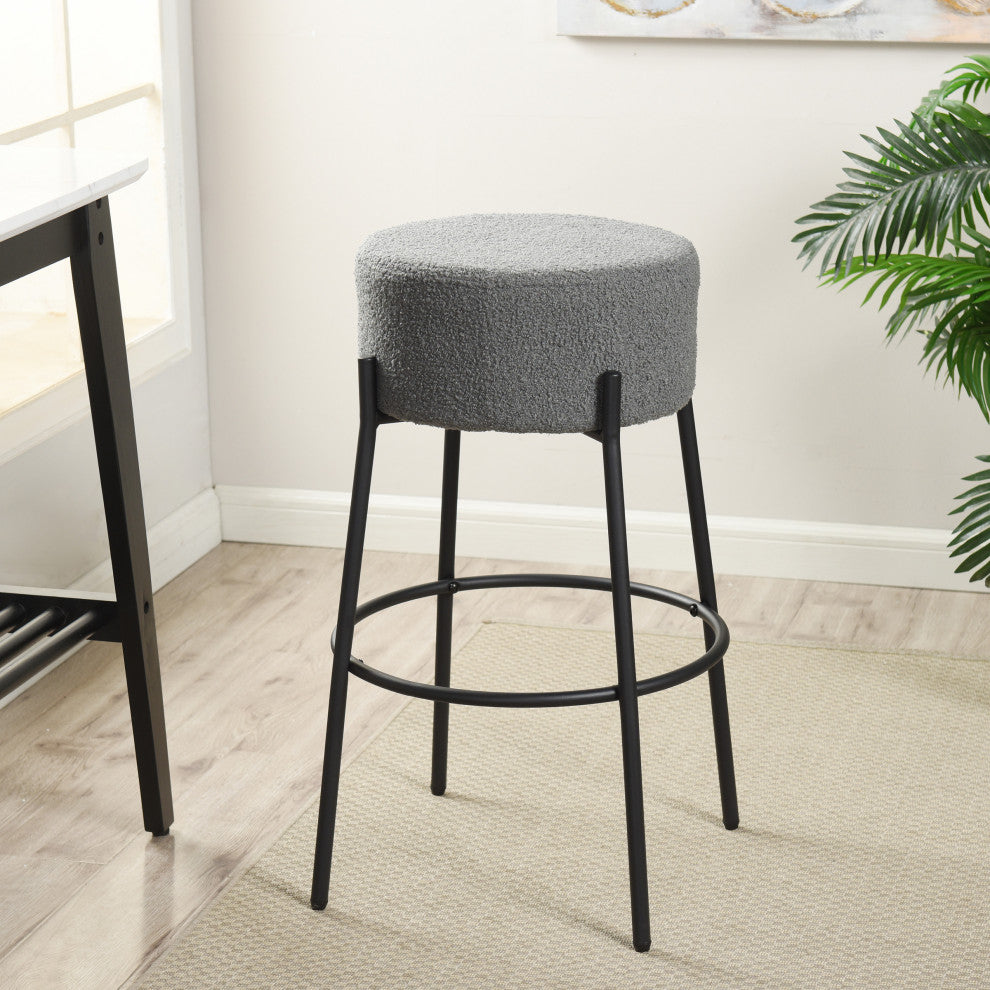 Soloist Bar Stool Slate Grey Boucle Upholstered Cushion