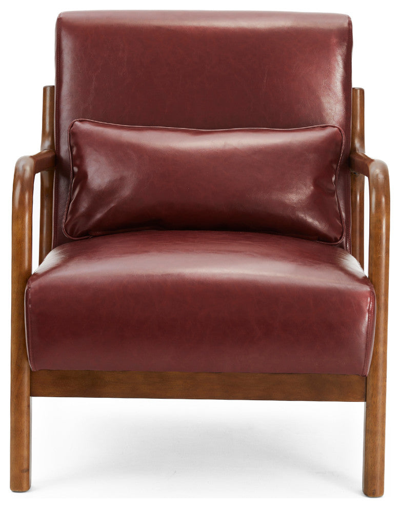 Mid-Century Modern Leatherette Accent Armchair, Set of 2, Burgundy