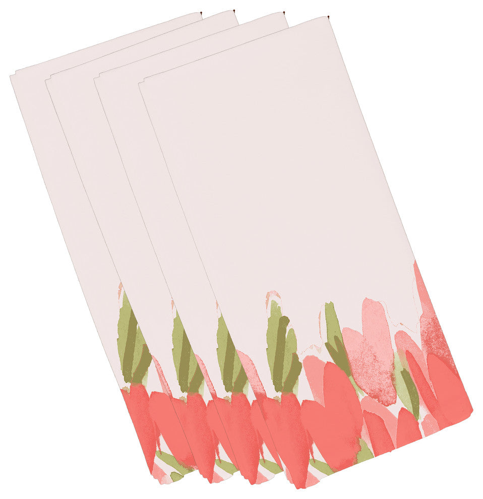 Tulip Blossom Arrangement Floral Print Napkins, Set of 4, Coral, 19"